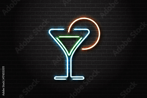 Vector realistic isolated neon sign of cocktail for decoration and covering on the wall background. Concept of night club and bar.