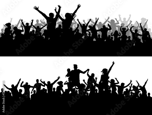 Crowd concert vector silhouette. Sports Championship fans. A large of people party