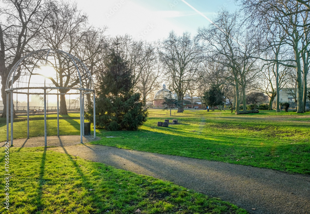 Island Gardens Park with the Greenwich foot tunnel.