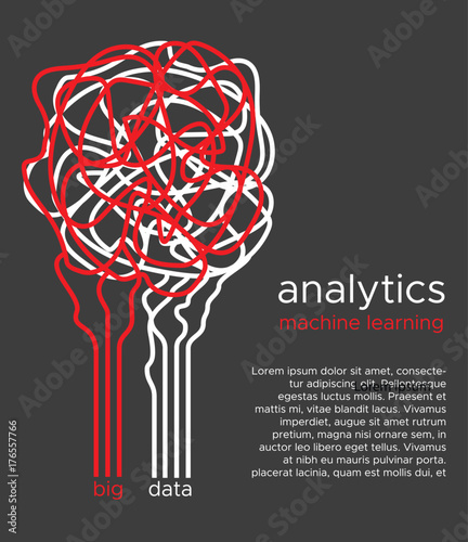 Big data vector illustration. Machine learning algorithm for information filter and anaytic in flat doodle style