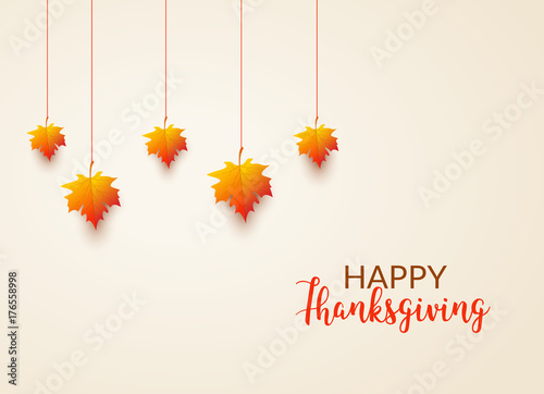 Thanksgiving card celebration banner. Thanksgiving season holiday backgorund flyer with leaf
