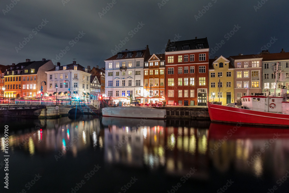 Scenic summer view of Nyhavn  in the Old Town of Copenhagen, Denmark
