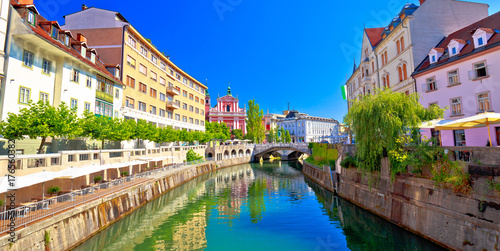 City of Ljubljana historic riverfont view