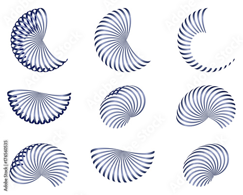 set of abstract  design elements, vector blue 3d stripes, isolated illustration