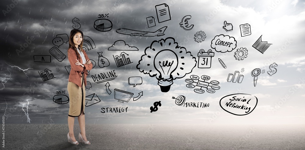Composite image of smiling businesswoman with crossed arms Composite image of smiling businesswoman with crossed arms