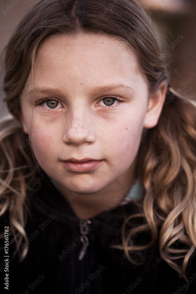 Portrait of Young Girl With Pigtails and Freckles Portrait of Young Girl With Pigtails and Freckles