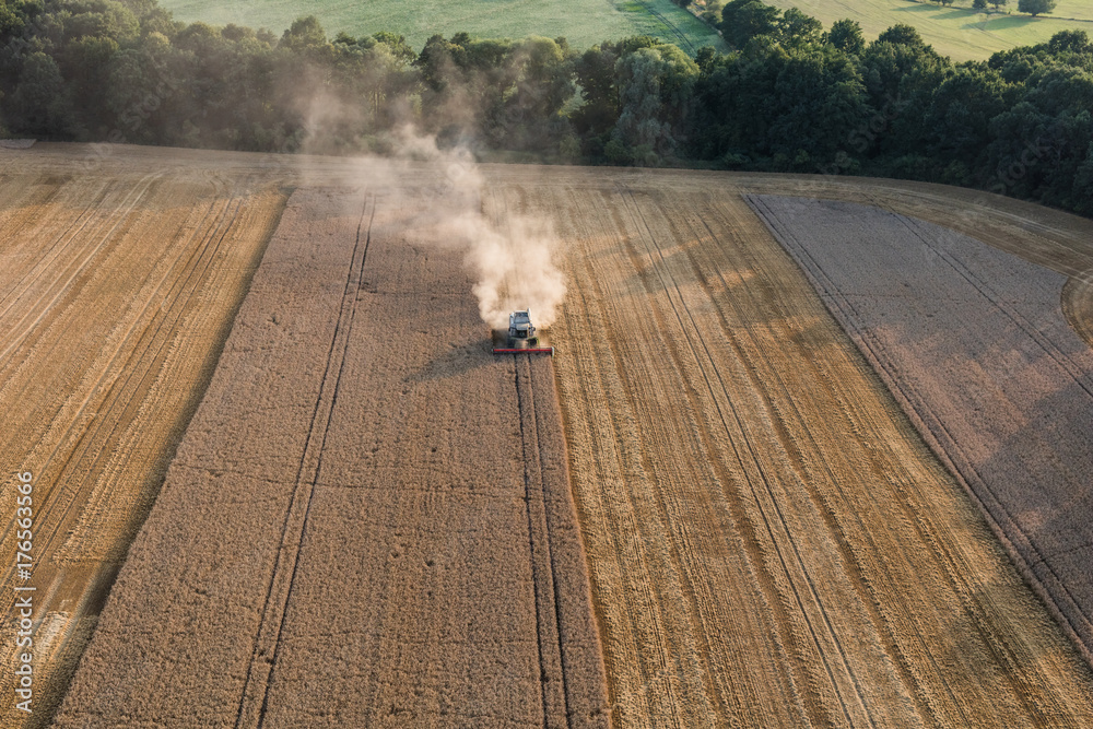 Obraz premium aerial view of the combine harvester
