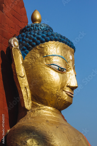 The statue of the Buddha in Swayambhunath,monkey temple,Nepal