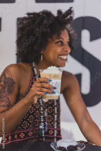 Black woman with coffee
