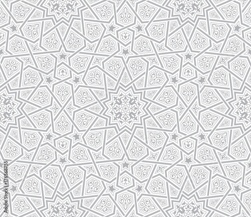 Islamic Star Ornament Grey Background, Vector Illustration