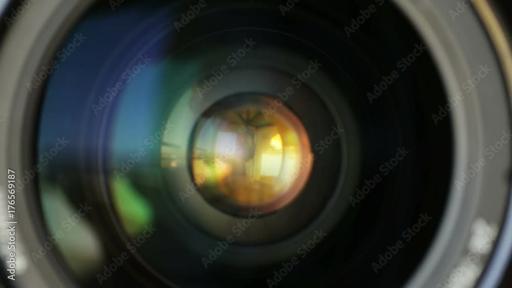 Rotate the camera lens horizontally. Closeup.