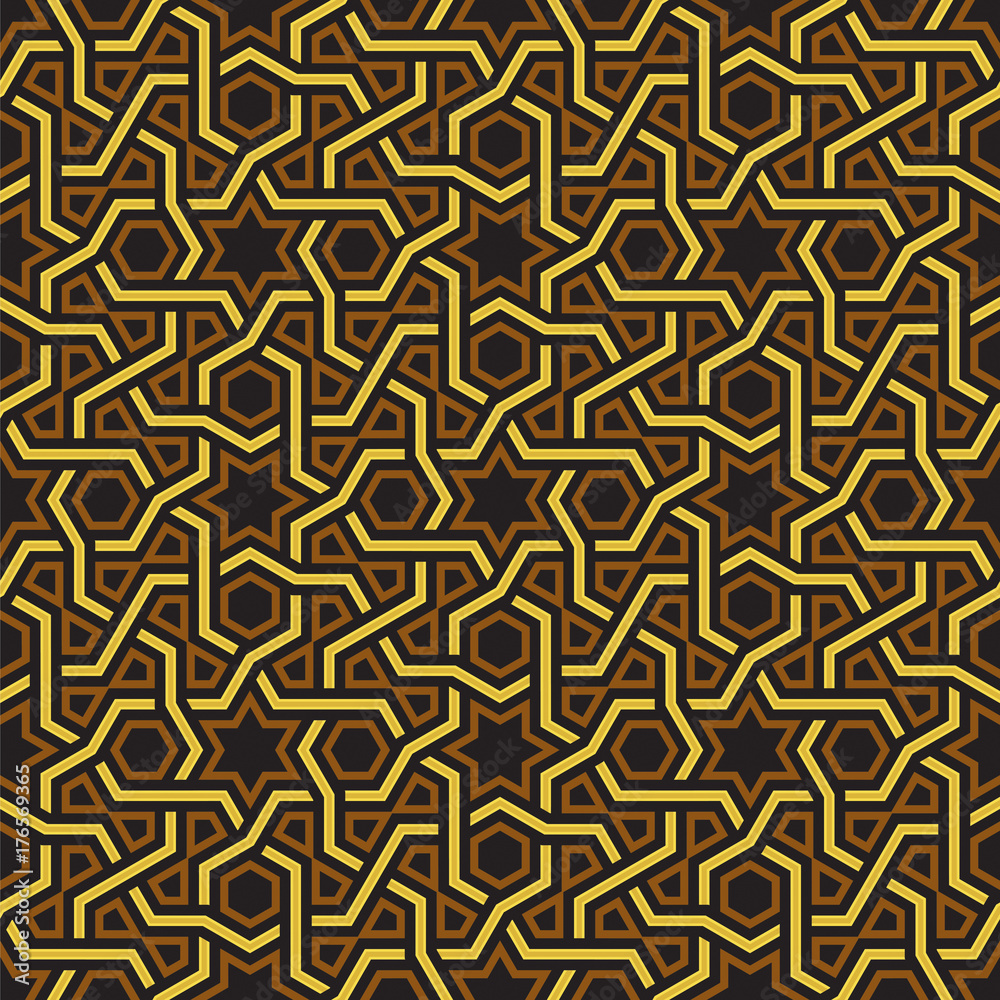 Islamic Star Pattern, Golden & Black Wallpaper, Vector Illustration