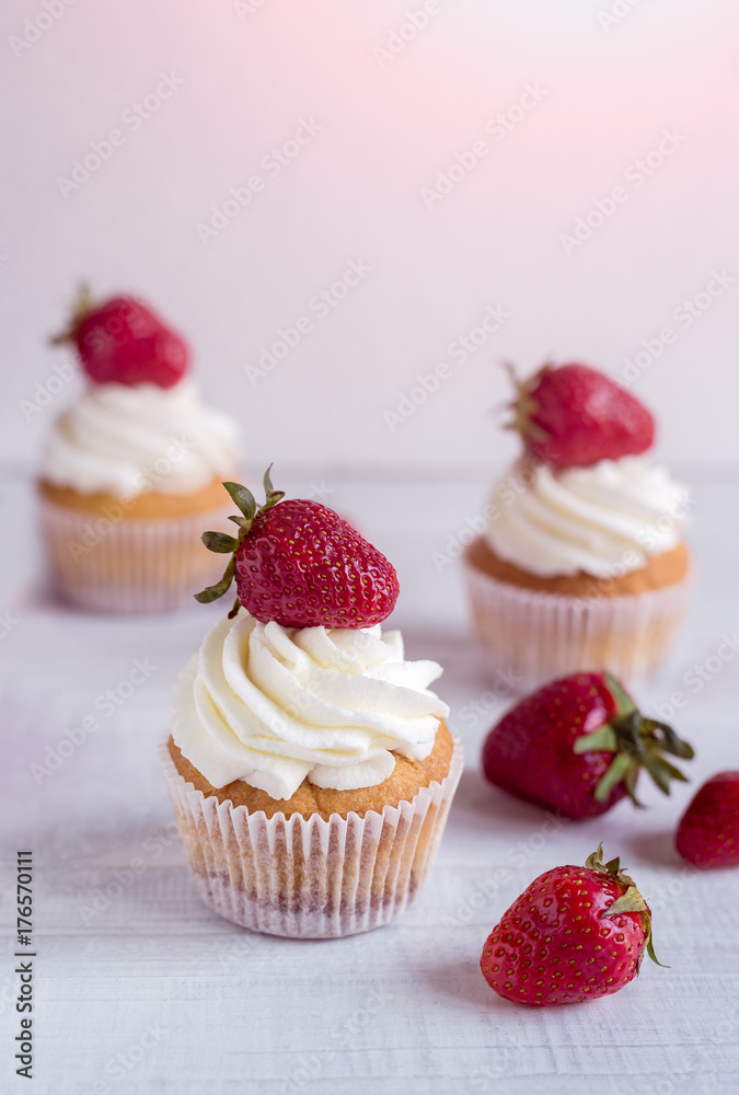 Strawberry Cupcake On The Table