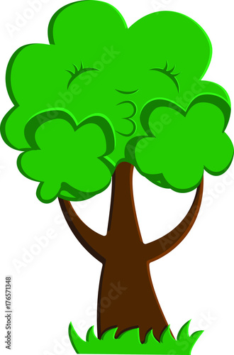 Illustration cartoon of a cute tree holding his cheek
