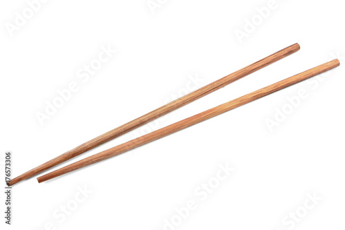 Brown bamboo chopsticks isolated on white background.Chopsticks isolated