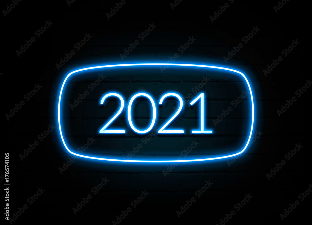2021 - colorful Neon Sign on brickwall 2021 - colorful Neon Sign on brickwall