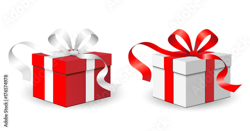 Geschenke Set, 
Geschenkkarton mit Bandschleife,
Vektor Illustration isoliert auf weißem Hintergrund