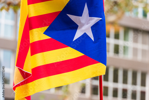 An estelada, the Catalan separatist flag, Barcelona, Catalunya, Spain. Close-up. photo