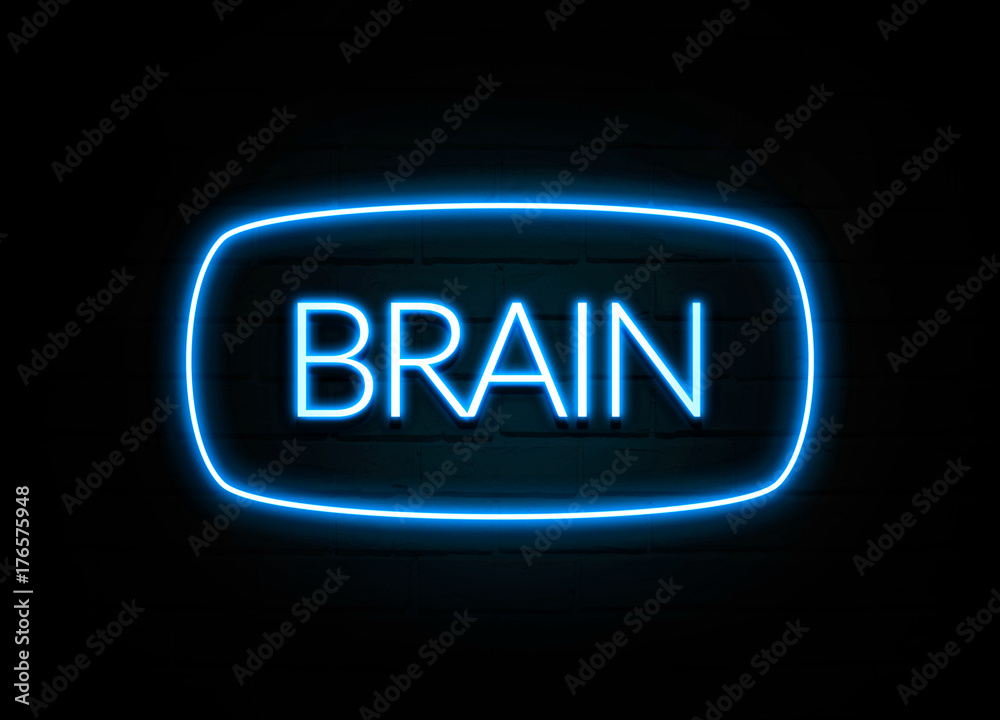 Brain - colorful Neon Sign on brickwall Brain - colorful Neon Sign on brickwall