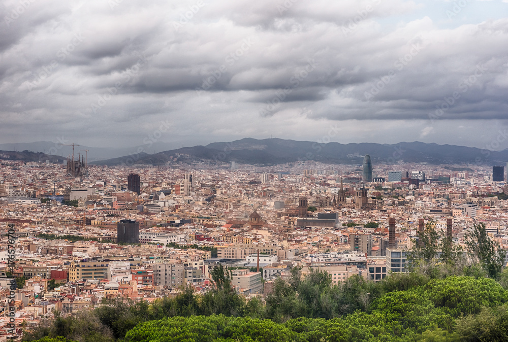 Aerial cityscape view of Barcelona, Catalonia, Spain