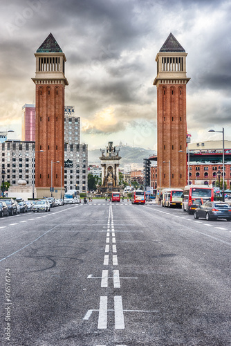 Photography Venetian Towers, iconic landmarks in Barcelona, Catalonia, Spain