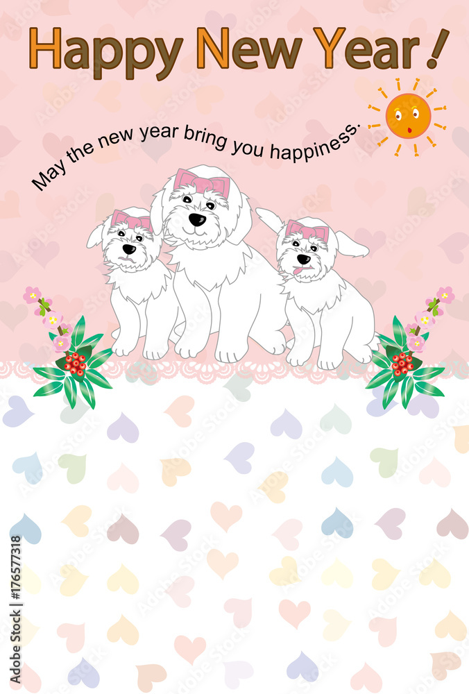 可愛い犬の親子のイラスト年賀状テンプレート Stock Illustration Adobe Stock