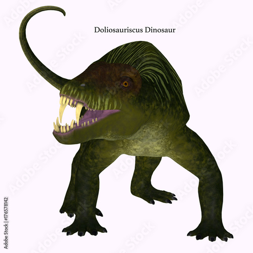 Doliosauriscus Dinosaur on White - Doliosauriscus is an extinct genus of therapsid carnivorous dinosaur that lived in Russia in the Permian Period. photo