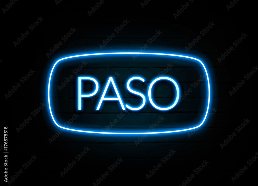 Paso - colorful Neon Sign on brickwall Paso - colorful Neon Sign on brickwall