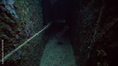 Underwater POV exploring inside the USS Spiegel Grove wreck, in the Florida Keys.  photo
