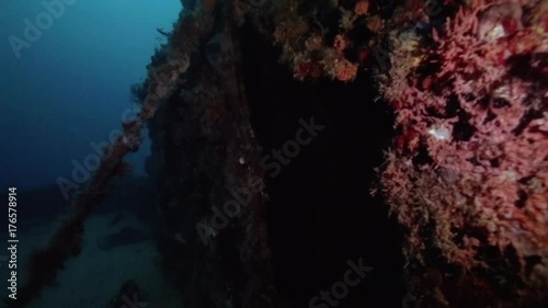 Underwater POV exploring the outside of the USS Spiegel Grove wreck, in the Florida Keys.  photo