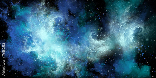 Fototapeta Naklejka Na Ścianę i Meble -  Stormy Sea Nebula - A blue nebula is full of stars, plasma gasses and matter and forms dense clusters of interstellar clouds.