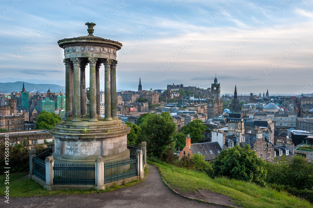 View of Edinburgh from Calton Hill with the Dugald Stewart Monument in the foreground