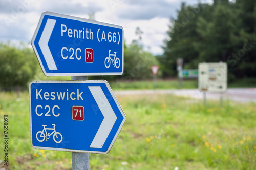 Signpost on C2C Route 71 of the UK's National Cycle Network from Whitehaven to Tynemouth photo