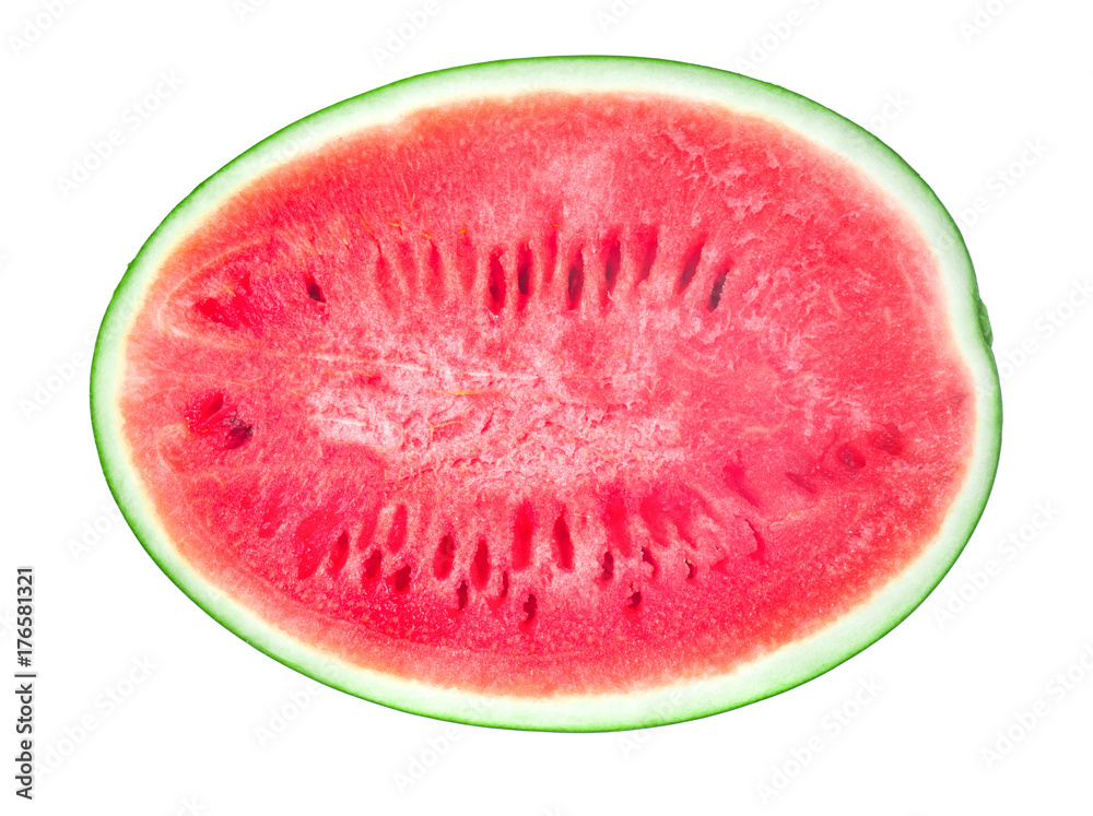 Watermelon cut half the top view on a white background. Watermelon cut half the top view on a white background.