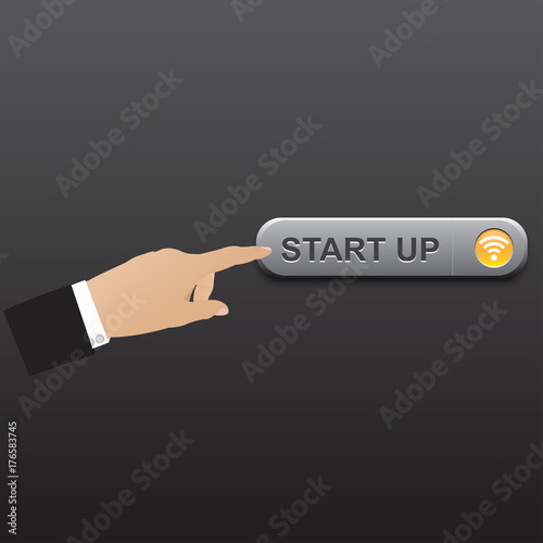 businessman Click Start up Button. communication and connect internet in concept