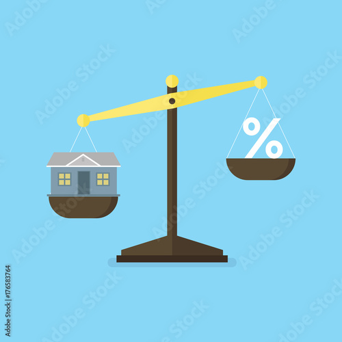 Scales for weighing with a house and percent sign. vector