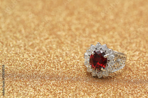 red gemstone on diamond ring , Ruby gem