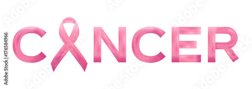 Realistic pink ribbon and breast cancer icon . Vector illustration