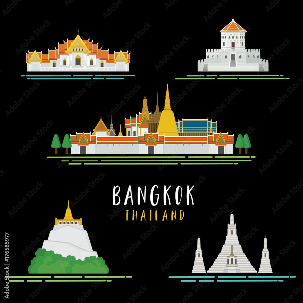 Obraz premium Travel around in bangkok icon Landmarks architecture design illustration vector.