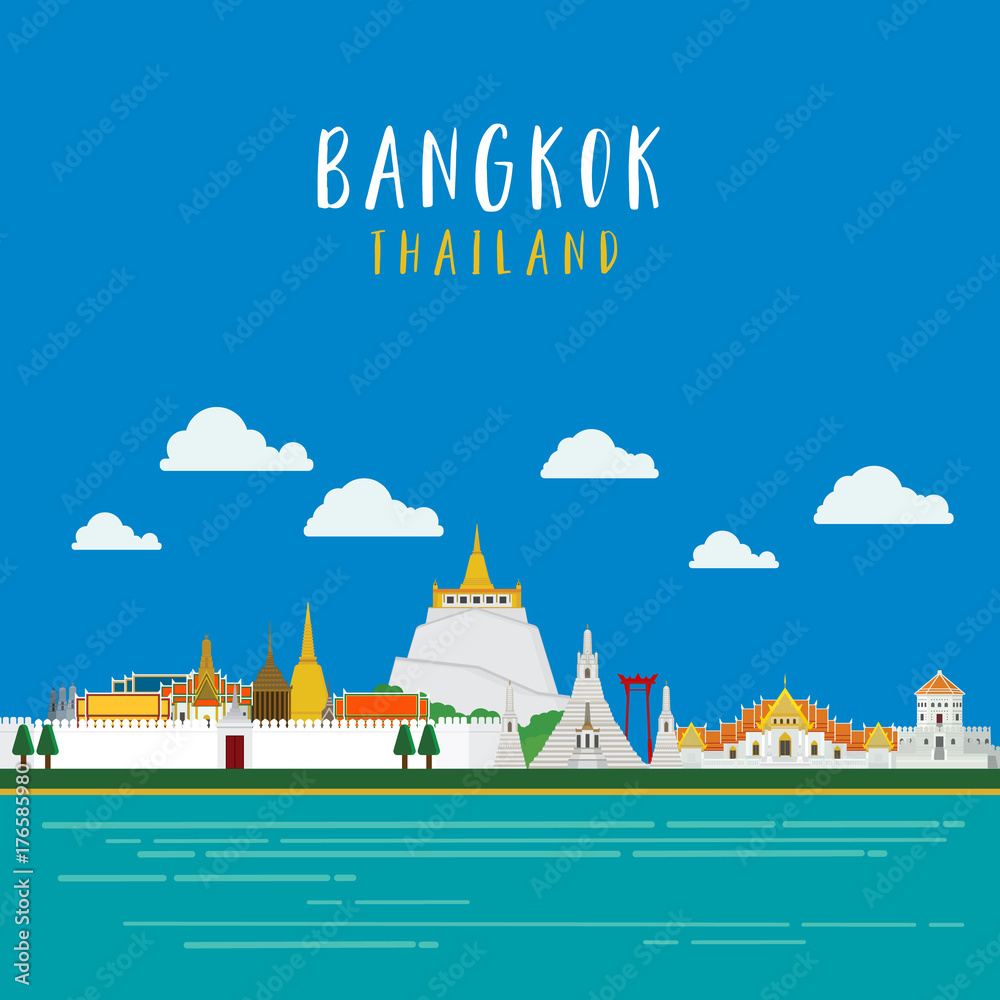 Obraz premium Travel around in bangkok Landmarks architecture design illustration vector.