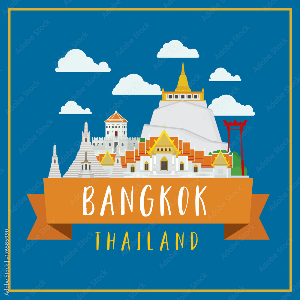 Travel around in bangkok Landmarks architecture design illustration vector.