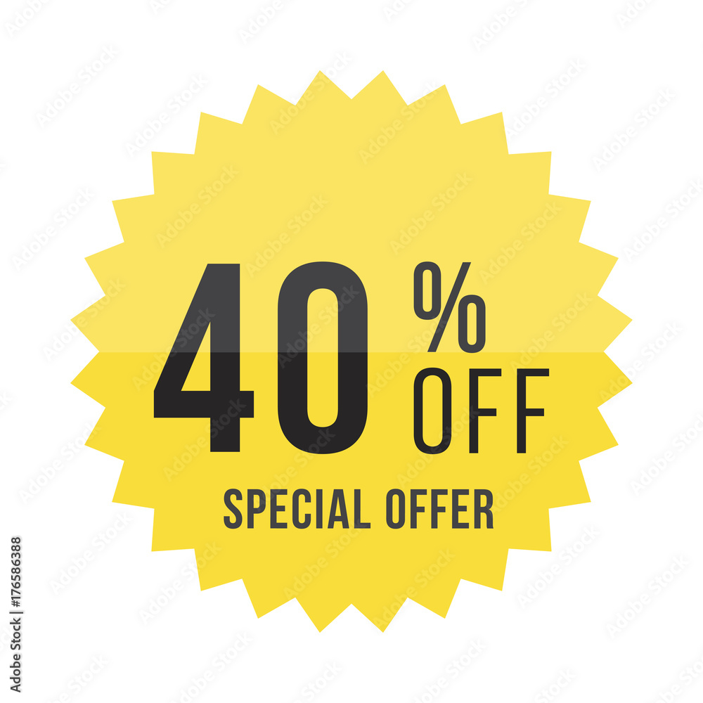 Yellow sticker with 40% discount. Template of the emblem with special offer flat vector eps 10 Yellow sticker with 40% discount. Template of the emblem with special offer flat vector eps 10