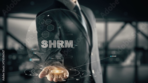 SHRM with hologram businessman concept