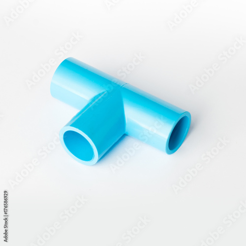 T-shape blue PVC pipe fitting 