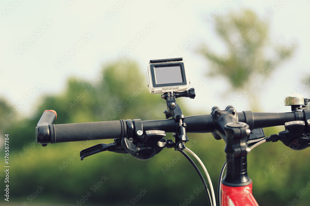 action camera mounted on mountain bike
