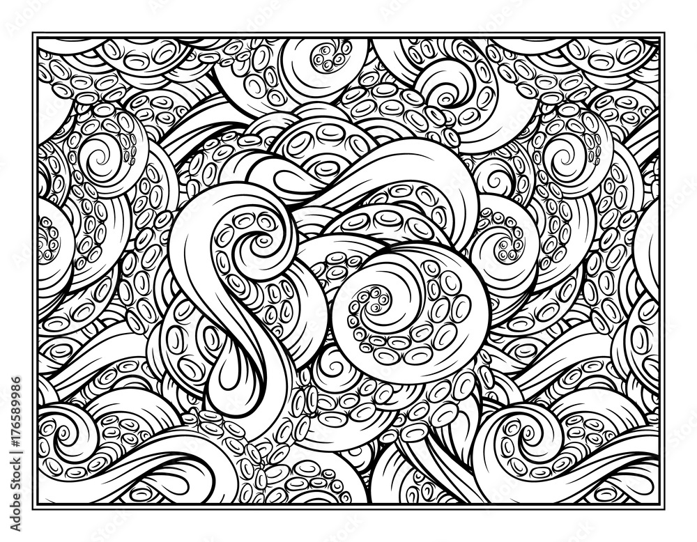 Octopus tentacles ornamental coloring page for art therapy Stock Vector | Adobe Stock