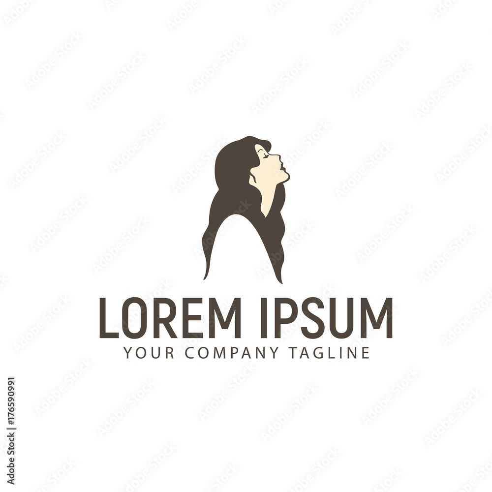 beautiful woman with long hair logo design concept template