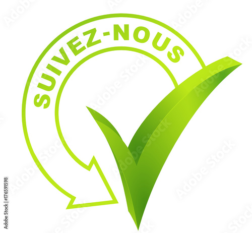 suivez-nous sur symbole validé vert photo