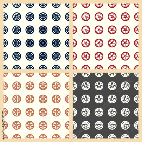 Car wheel vector illustration on a seamless pattern background