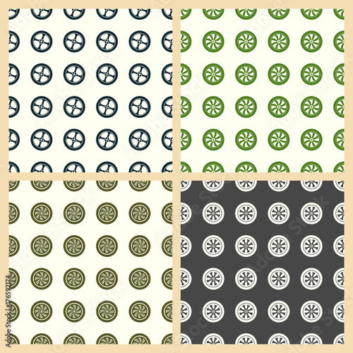 Car wheel vector illustration on a seamless pattern background